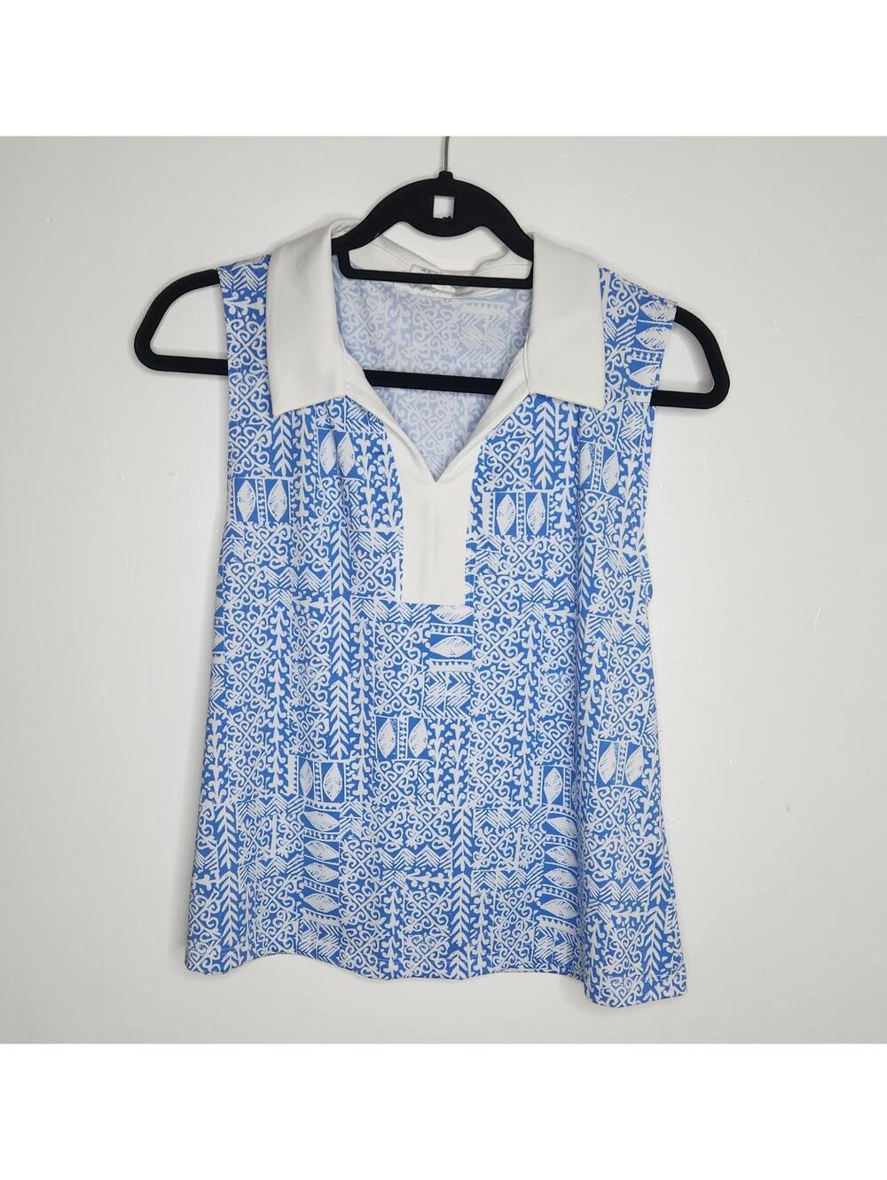 Sigrid Olsen blue/white  golf tennis Sleeveless Women shirt Size XL Sporty